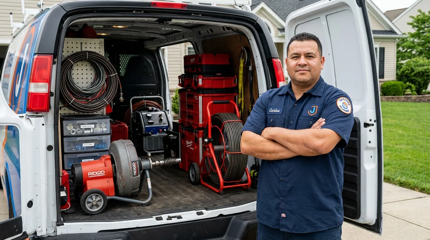 Professional drain cleaning equipment and Johns Plumbing LLC plumber in Long Valley