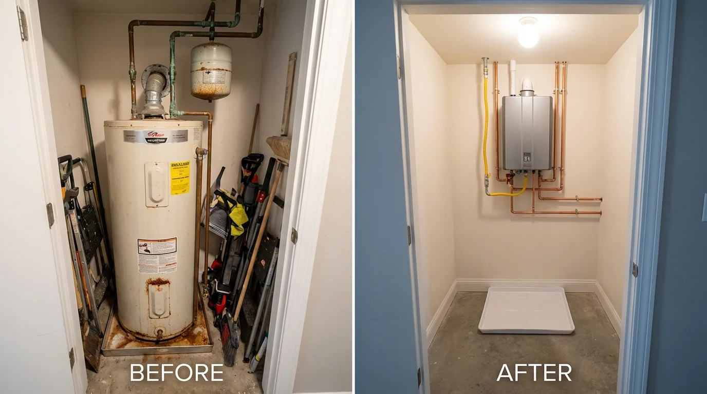 Tank water heater versus wall-mounted tankless unit comparison for Long Valley, NJ homeowners