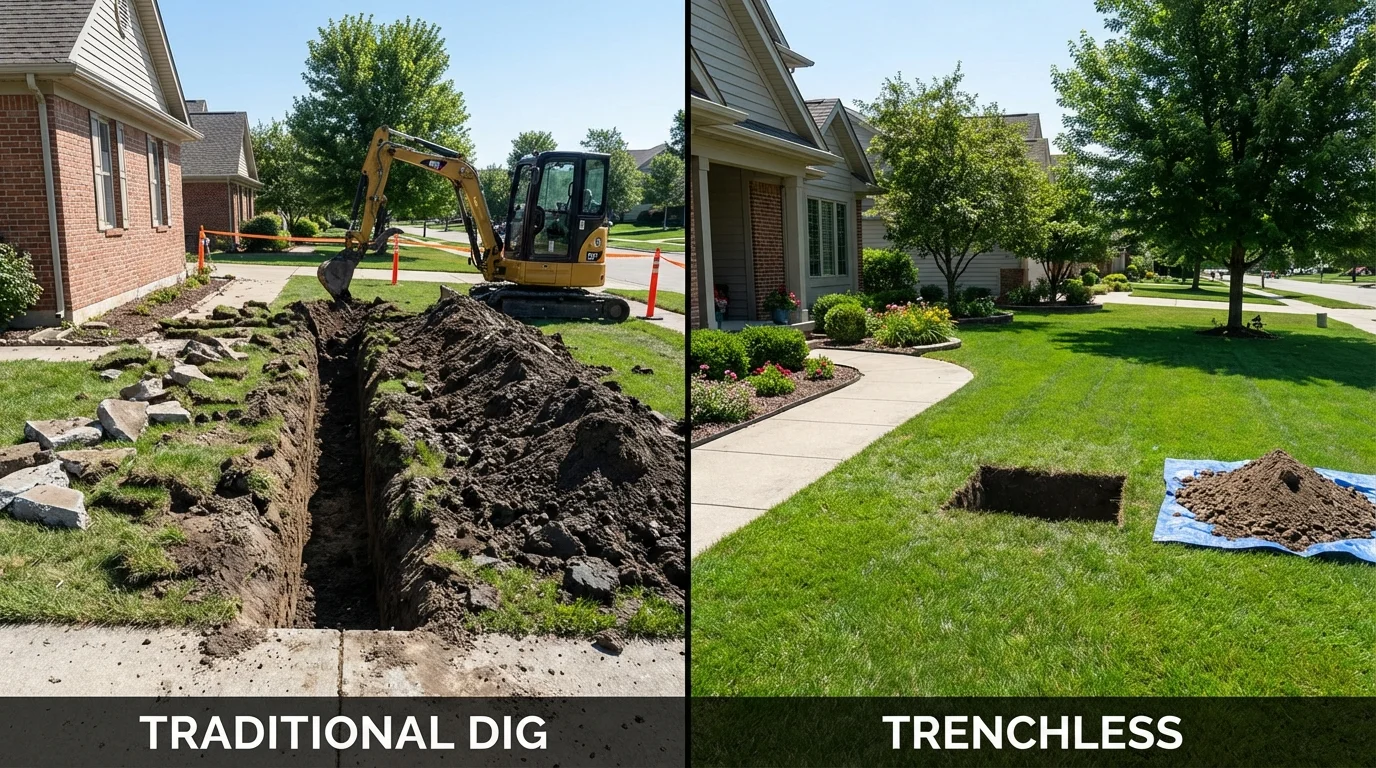 Trenchless sewer repair with minimal yard damage versus traditional excavation in Long Valley, NJ
